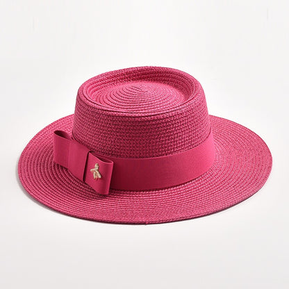 Novos Chapéus de Palha Primavera Verão Femininos de Superfície Ondulada, Topo Reto, Laço, Boné de Vestido, Chapéu de Sol para Viagem e Praia, Gorra