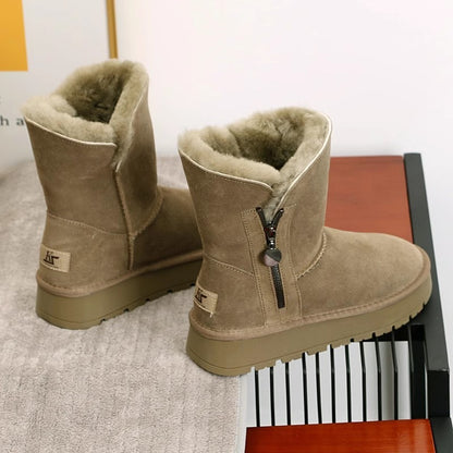 2024 Winter Women Short Plush Warm Snow Boots Casual Shoes New Suede Fur Chelsea Ankle Boots Flats Platform Ladies Shoes Botas
