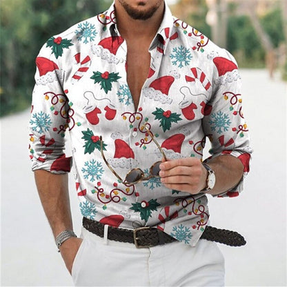 Fun Christmas Snowman Theme 3D Printed Men's Shirts Casual Long Sleeve Streetwear Tops Unisex Holiday Party Hawaiian Shirts