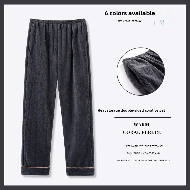 Men's Thickened Coral Fleece Pajama Pants Home Leisure Velvet Plush Winter Warm Large Size Sleepwear Comfortable Soft Fabric