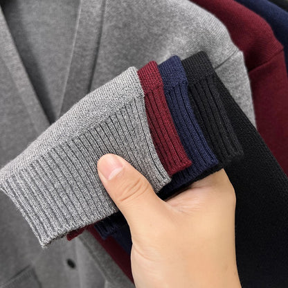 Designer Quality Men's V-Neck Knit Cardigan Autumn Winter New Solid Color Double Pocket Sweater Coat Casual Commute Menswear Top