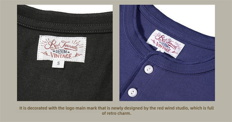 Red Tornado Short Sleeve Henley T-Shirt Heavyweight Cotton Men Every Day Tee Amekaji