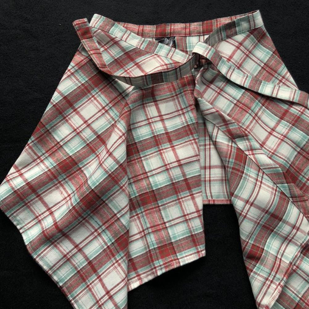 Casual Retro Irregular Women Plaid Skirt Bow-knot Elastic Waist Shirt Style Blue White Lattice Mini A-line Shortskirt