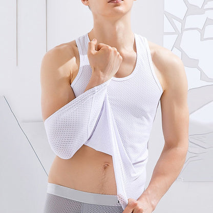 Summer Quick-Drying Thin Breathable Ice Silk Vest Men Tops Sport T Shirts Sleeveless Mesh Hole Tank Tops Gym Clothing Outer Wear