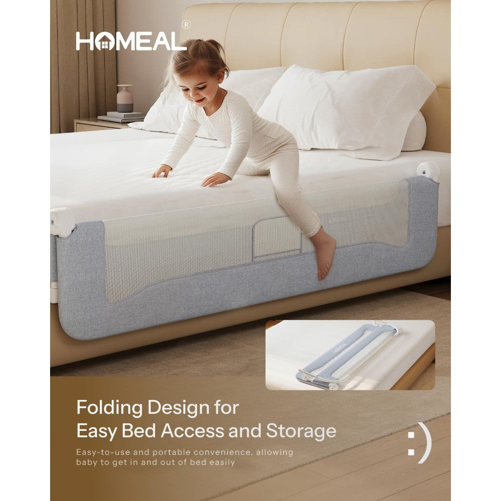 Foldable Toddler Bed Rails for Twin, Full, Queen, and King Beds, 59 Inches Long, Grey, 1 Pack