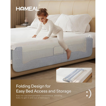Foldable Toddler Bed Rails for Twin, Full, Queen, and King Beds, 59 Inches Long, Grey, 1 Pack