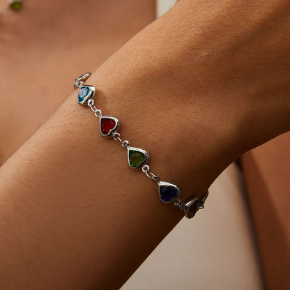 Pulseiras elegantes de corrente de metal com zircônia e cristal vermelho para mulheres, pulseiras coloridas de coração, joias de pulso, presente para festas de casamento e meninas
