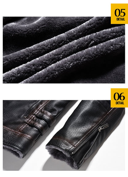 2024 Men Faux Leather Jacket High Quality Casual Zipper Fleece Warm Coats Winter Men Vintage Motorcycle Leather Jacket Men S-4Xl