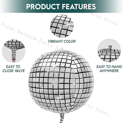 10/22inch 4D Silver Disco Ball Explosion Star Balloon Metallic Disco Balloon Set for Disco Party Wedding Birthday Party Decor