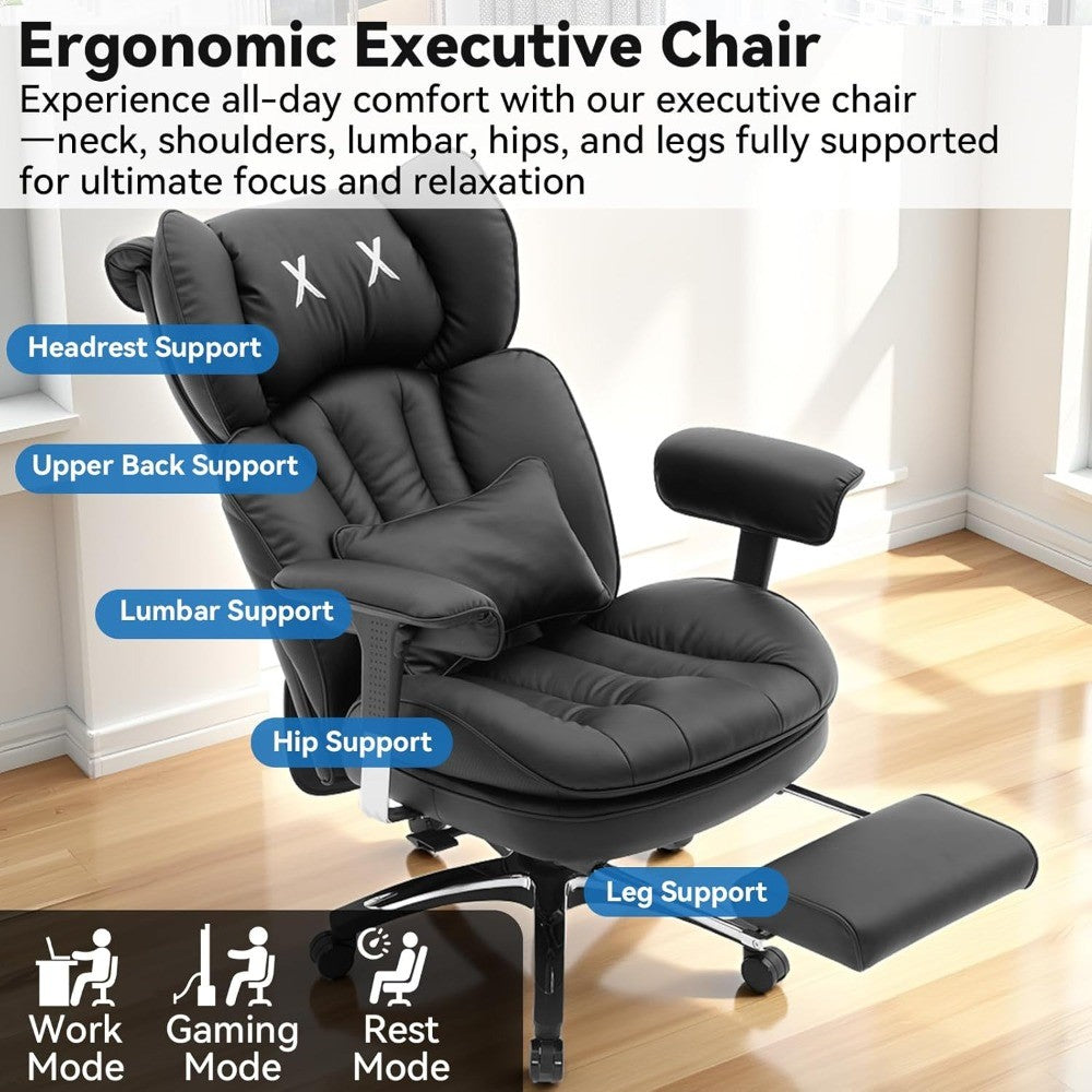 Cadeira de Escritório Grande e Alta para 400lbs, Cadeira de Escritório Executiva Ergonômica de Encosto Alto com Apoio para os Pés, Cadeira de Mesa de Computador Larga para Home Office