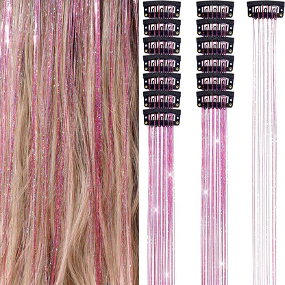 6 peças de extensões de cabelo brilhantes de 50 cm, extensões de cabelo sintéticas, presilhas de cabelo para trançar, chapéus femininos