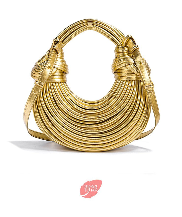 2024 New Gold Handbags for Women Luxury Designer Brand Handwoven Noodle Bags Rope Knotted Evening Clutch Underarm Dumpling Bag