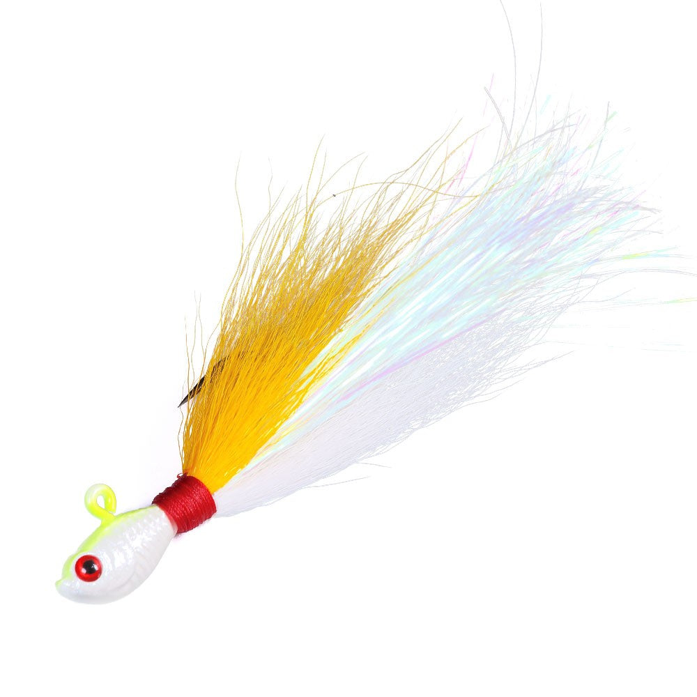 Jigs de Bucktail Cabeça Anzol Olhos 3D Isca 7g 14g 28g 56g Pelo de Veado Pena Anzol Barba Isca de Jigging Pesca
