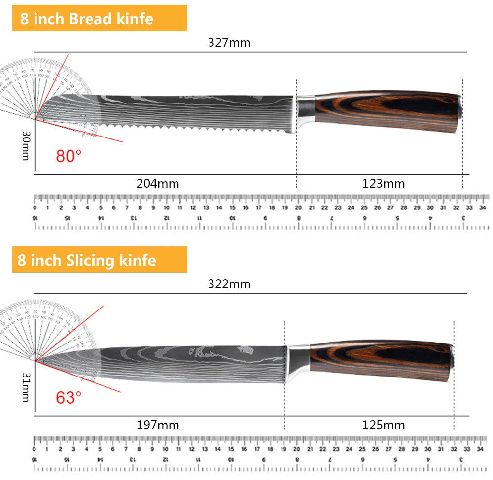 Conjunto de Facas de Chef 1-10 Peças Facas de Cozinha Padrão Damasco a Laser Faca Japonesa Santoku Afiada Cutelo Faca Utilitária para Fatiar