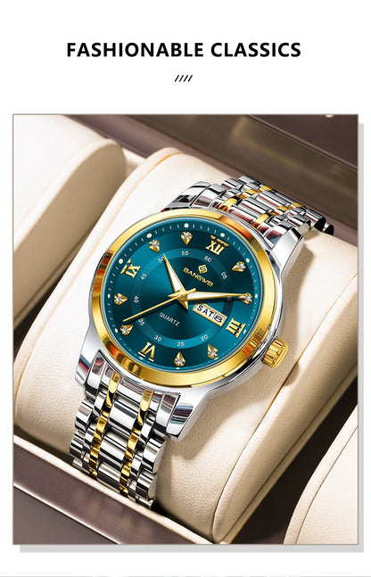 LIGE Brand BANGWEI Quartz Man Watch Fashion Stainless Steel Band Business Luxury Diamond Waterproof Calendar Watches for Men+Box