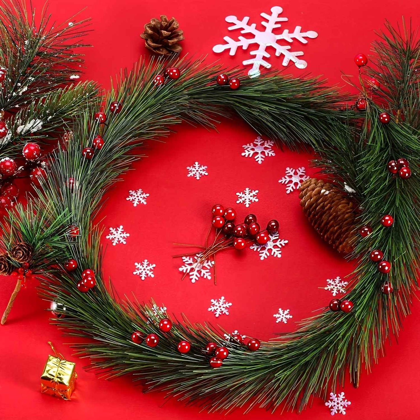60Pcs Artificial Pine Needles Berry Bouquet Christmas Decoration Christmas Tree Ornament for Home Decor New Year 2026 Accessory