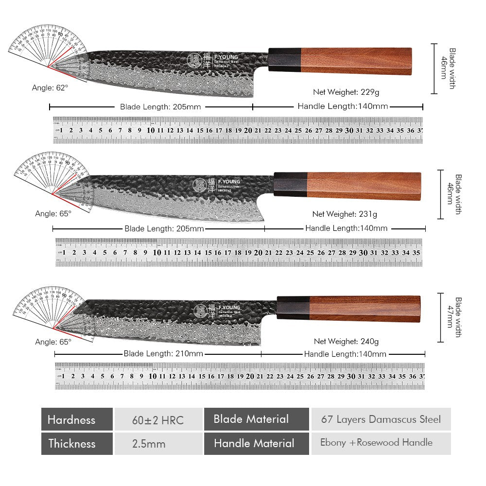 F.YOUNG Faca de Chef Japonesa Forjada à Mão Aço Damasco Facas de Cozinha Fatiar Legumes Carne Sashimi Utensílios de Cozinha