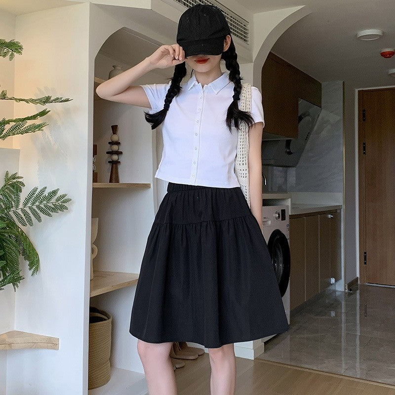 Tibetan Blue Short Skirt Women Summer Thin New Small A-Line Half-length Sports Skirt High Waist Polyester Fiber A-Line Skirt