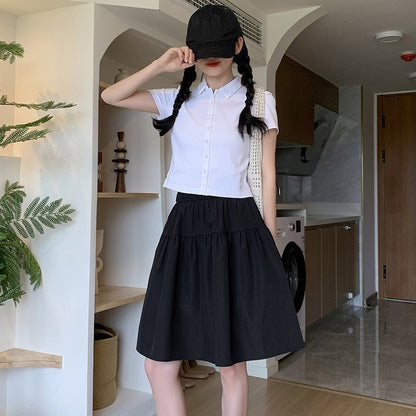 Tibetan Blue Short Skirt Women Summer Thin New Small A-Line Half-length Sports Skirt High Waist Polyester Fiber A-Line Skirt