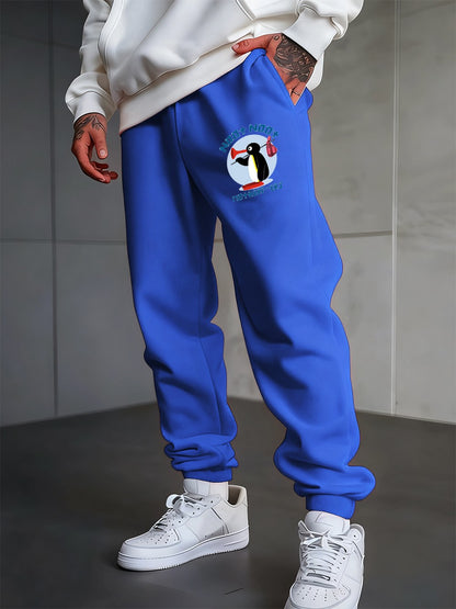Noot Noot Cartoon Penguin Printing Sweatpants Men'S Basics Trousers Fleece Loose All-Match Sporty Pants Winter Men Streetwear