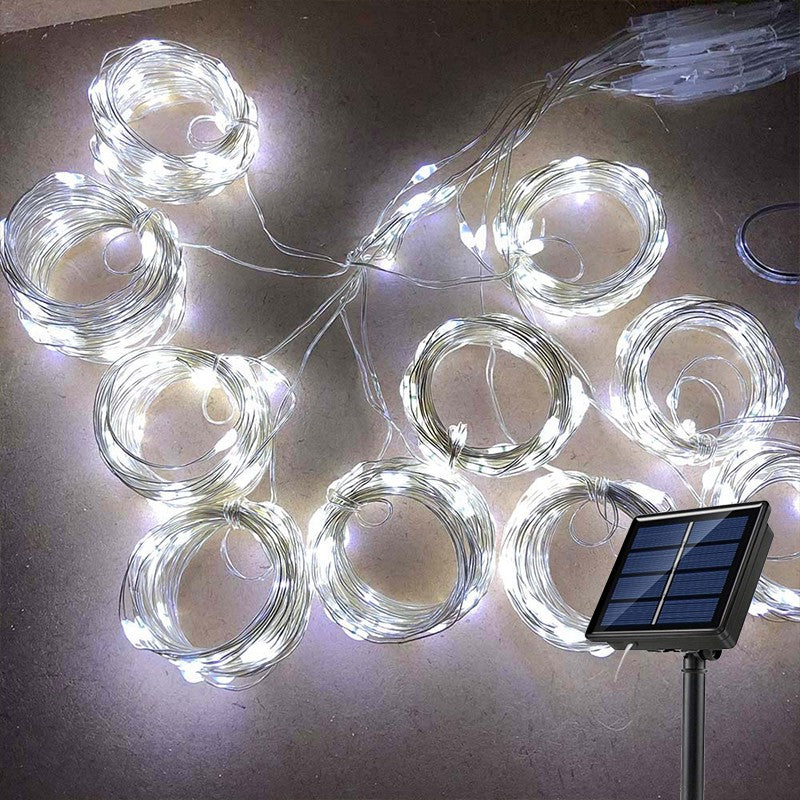 Solar Curtain Light Outdoor Waterproof Solar Fairy Garland String Lights for Garden Yard Pavilion Wedding Party Holiday Decor