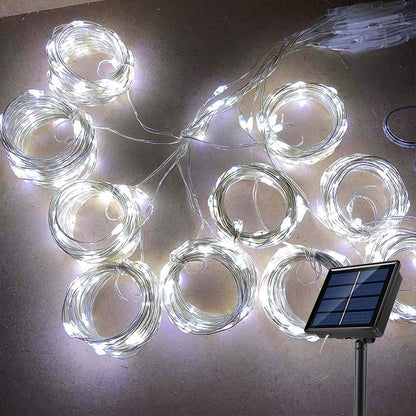 Solar Curtain Light Outdoor Waterproof Solar Fairy Garland String Lights for Garden Yard Pavilion Wedding Party Holiday Decor