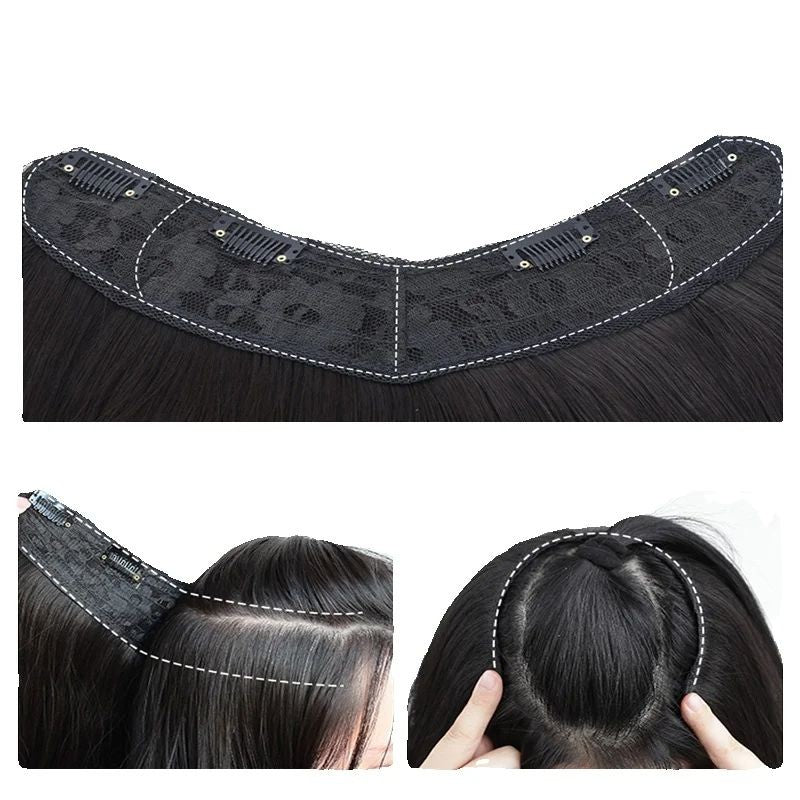 Extensão de Cabelo Sintético em V de 18 Polegadas com Camadas Longas e Lisas Peruca para Mulheres