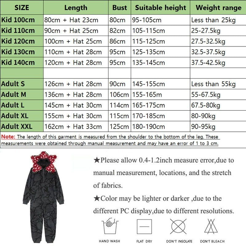 Adult Kids Flannel Human-eating Flower Ensemble Costume Funny Demogorgon Cosplay Costume Pajamas Fashion Cute Woman Man Homewear