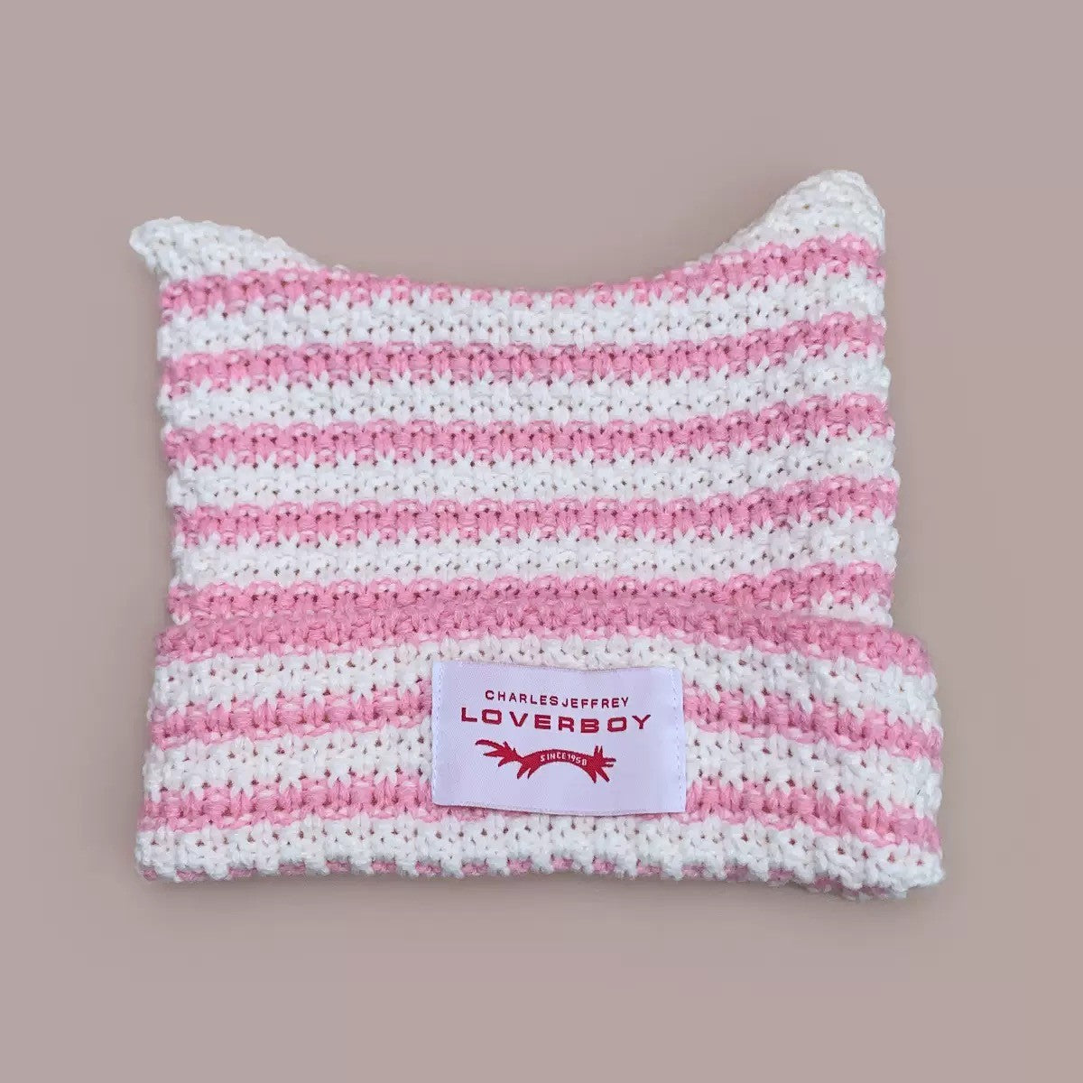 Y2K Handmade Stripe Knit Beanie Hat Cat Ears Cold Hat Winter Men Female Warm Crochet Hat Kawaii Designer