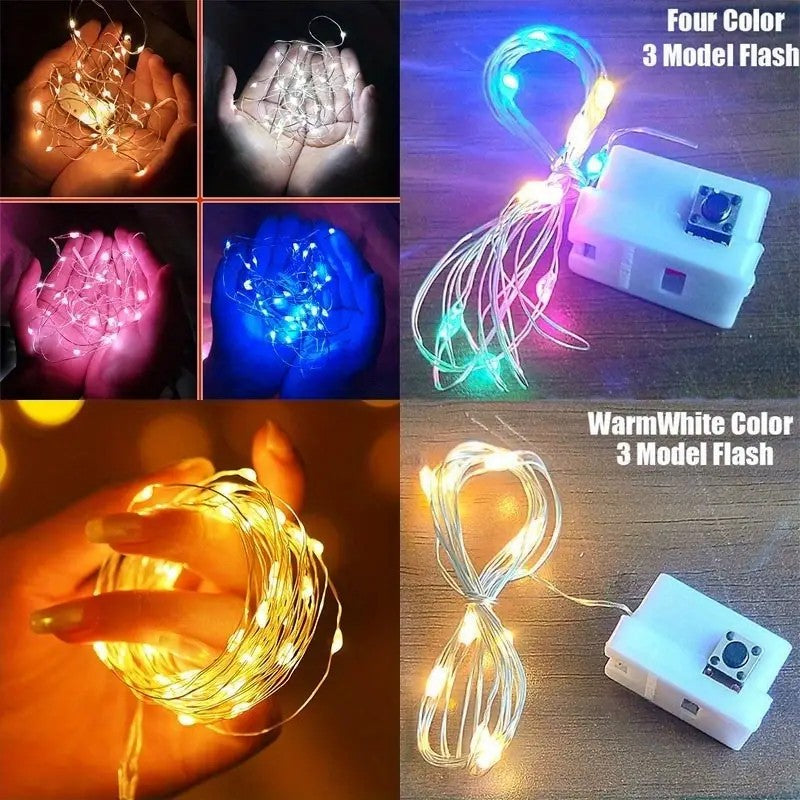 10pcs LED Fairy Light Battery Powered String Lights Waterproof Silver Wire Moon Light For DIY Wedding Party Bedroom Cake Decoar