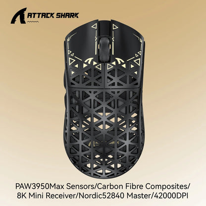 ATTACK SHARK R5 Ultra Wireless Gaming Mouse 39g Lightweight Carbon Fiber 8K Polling PAW3950MAX 42000 DPI Tri-Mode Esports Mouse