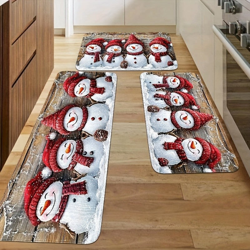 VIKAMA Festive Christmas Kitchen Mats Cartoon Snowman Area Rug Christmas Holiday Atmosphere Decor Welcome Doormat Home Decor