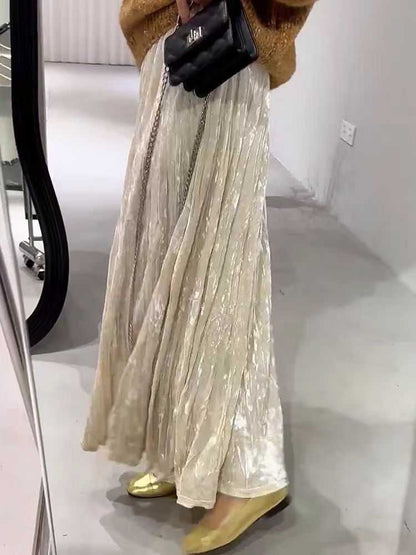 Plus Size Plus Size Women's Velvet Pleated A- Line Midi Skirt Autumn Winter Slimming Half-length Versatile Fashionable Commut...