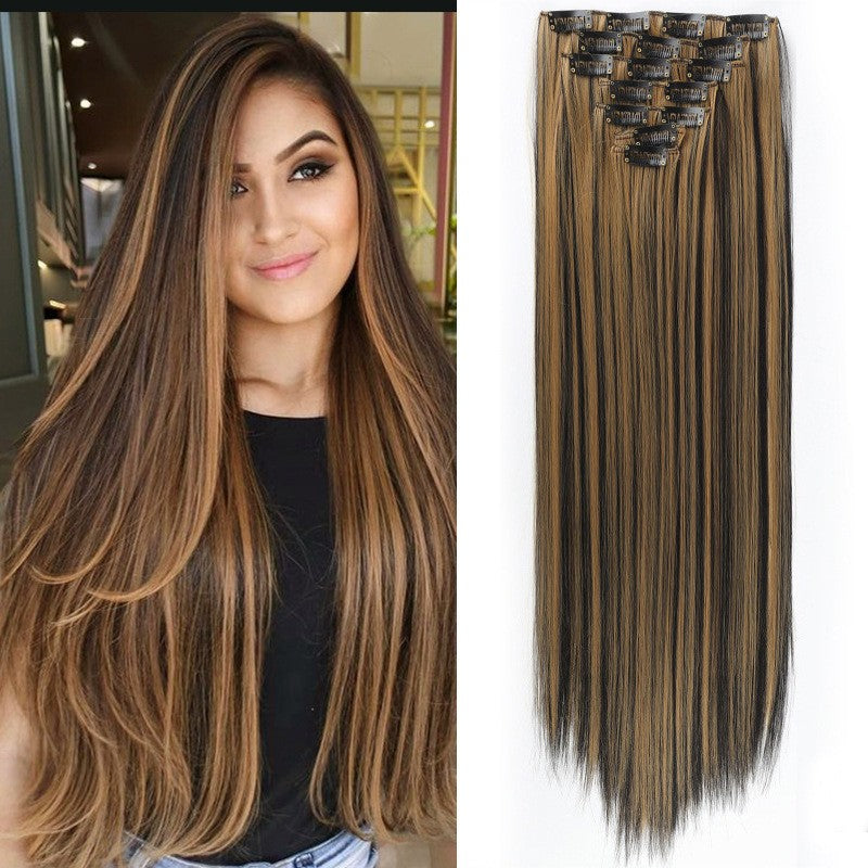Extensões de Cabelo com 7 Presilhas, Longo, Liso, Rosa, 60CM, Cabelo Sintético Natural, Uso Diário, Aplique para Mulheres