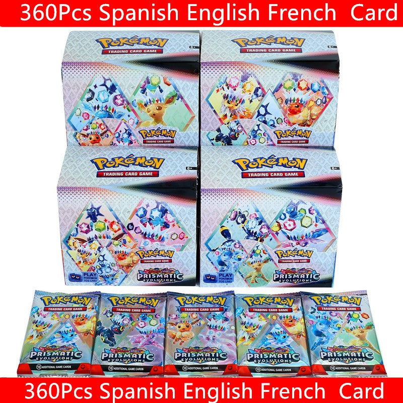 360 Cartas Pokémon em Inglês, Espanhol, Francês - Evoluções Prismáticas, Faíscas Efervescentes, Escarlate e Violeta 151, Booster Pokémon, Cartas de Batalha