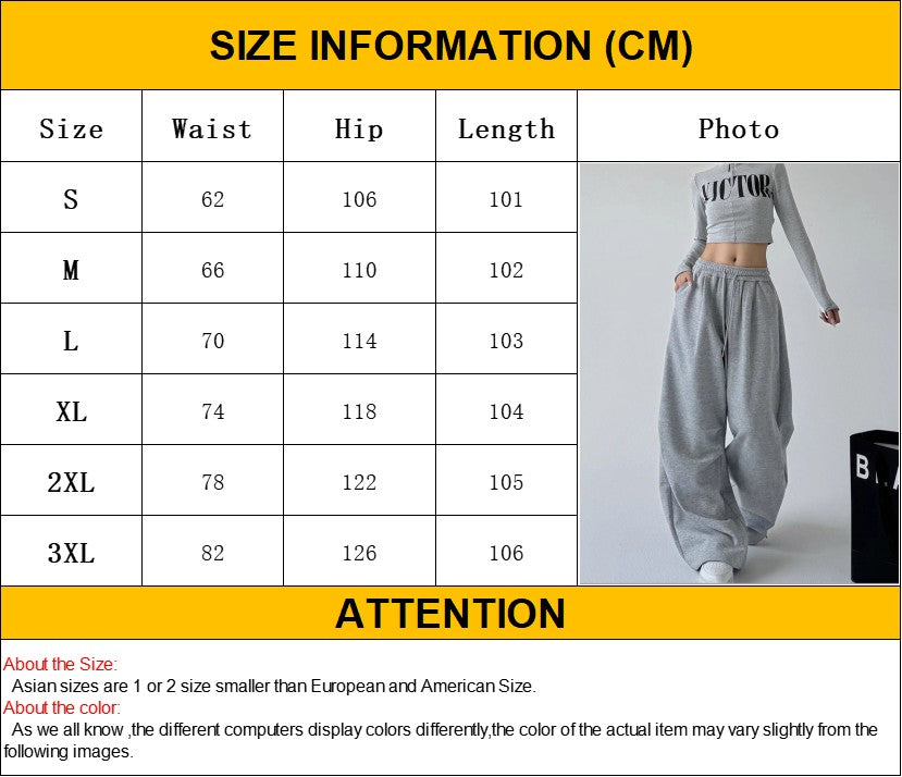 Y2K Harajuku Wide Leg Sweatpants Women Streetwear Baggy Oversize Gray Sports Pants High Waist Drawstring Casual Joggers Trousers