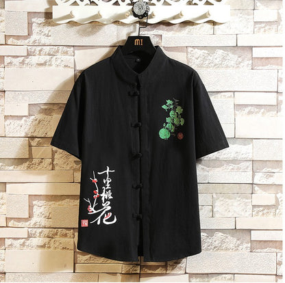 2023 New Chinese Style Shirt Mens Tops Tang Suit Linen 3/4 Sleeve  Traditional Kung Fu China Type Hanfu Shirt Plus Size 4Xl 5Xl