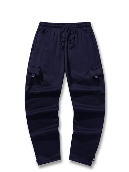 Calças de Moletom Masculinas Reta Casual Outono Inverno Calças Masculinas de Corrida Jogger Esportivas para Academia Calças Lisas com Vários Bolsos