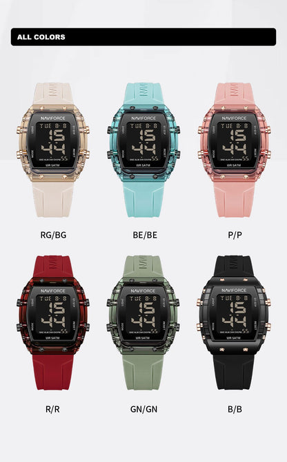 NAVIFORCE Watches for Woman LCD Digital Movement Female Clock Fashion 50m Waterproof Silicone Band Sport Electronic Wristwatches