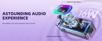 Caixa de Som Bluetooth Ortizan, Efeito Estéreo 360°, À Prova D'água IPX6, 24H de Reprodução, Adequada para Casa e Uso Externo