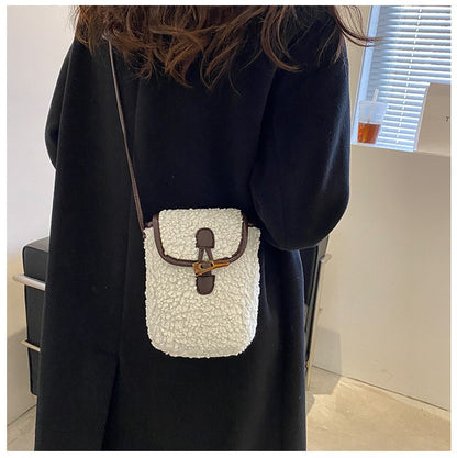 Fashion Winter Lambswool Phone Bag Sweet Lovely Portable Women Wallets Square Purse Faux Fur Plush Shoulder Bags Purses Handbags