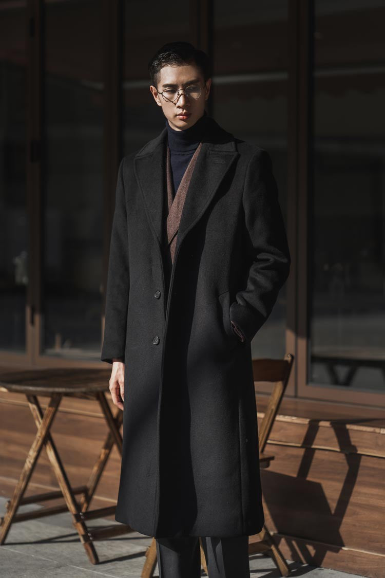Mauroicardi Autumn Winter Long Warm Black Trench Coat Men Single Breasted Luxury Wool Blends Overcoat 2022 High Quality Clothing