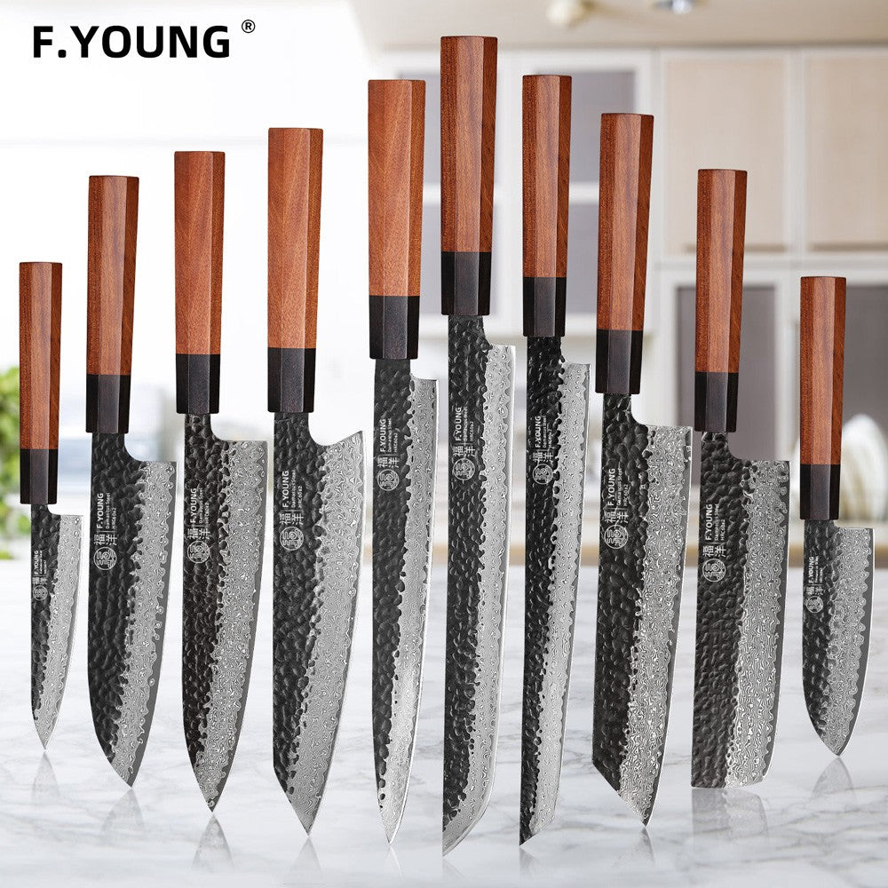 F.YOUNG Faca de Chef Japonesa Forjada à Mão Aço Damasco Facas de Cozinha Fatiar Legumes Carne Sashimi Utensílios de Cozinha