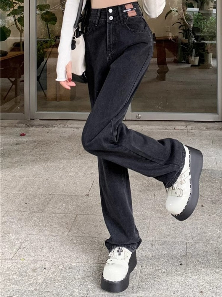 Female High Waist Wide Leg Jeans Women Y2k Denim Straight Leg Pants Girls Smoke Gray Retro Blue Light Blue Water Gray Trousers