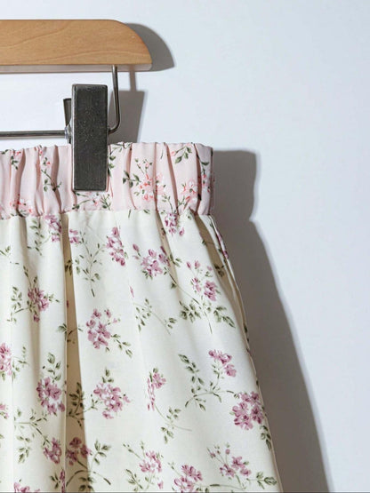 ?Plus Size? Floral Print Ruffle Trim Tiered Layer Skirt, Boho Fashion Casual Hat Decor Long Skirt for Daily Holiday Vacation Wea