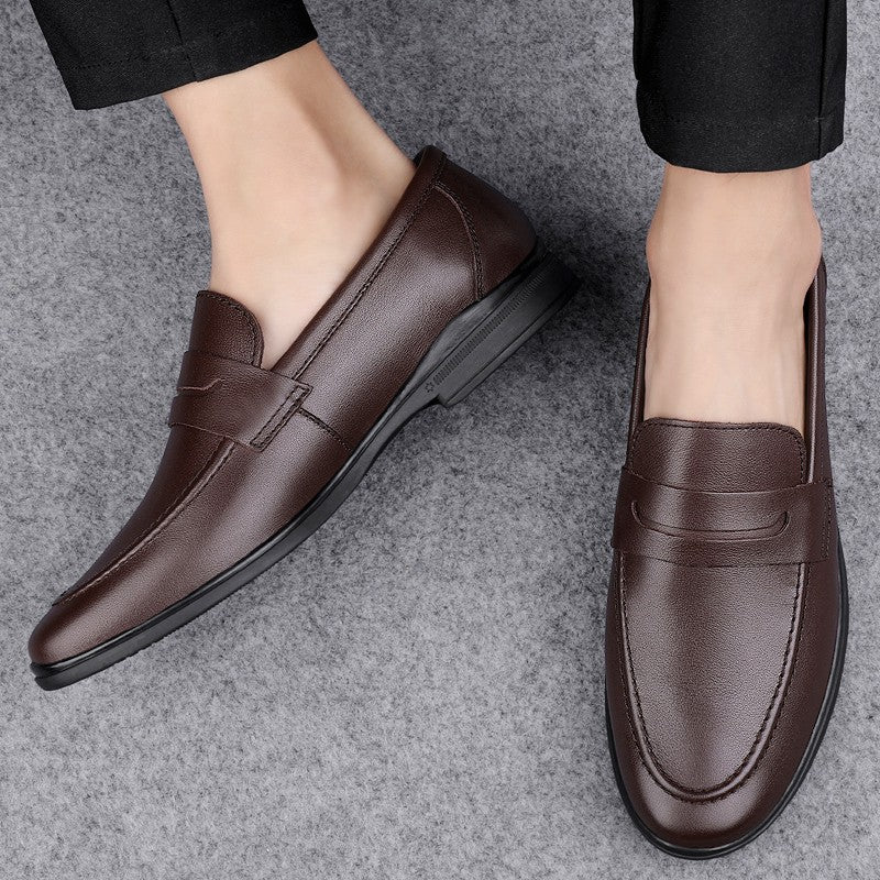 Classics Men's Brown Business Officially Shoes Leather Wedding Party Shoes for Men Quality Loafers Genuine Leather Pointed Shoes