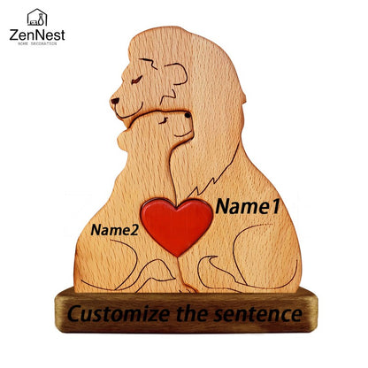Wooden Lion Family Puzzle Ornament DIY Custom Name Home Decorations Thanksgiving Christmas Gifts Gifts for Mom Art Crafts