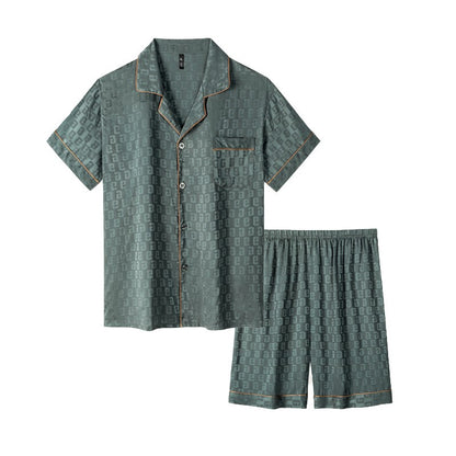 Ice Silk Pajamas Men's Spring and Summer Light and Breathable Simulation Silk Satin Short-sleeved Shorts Youth Simple Loungewear