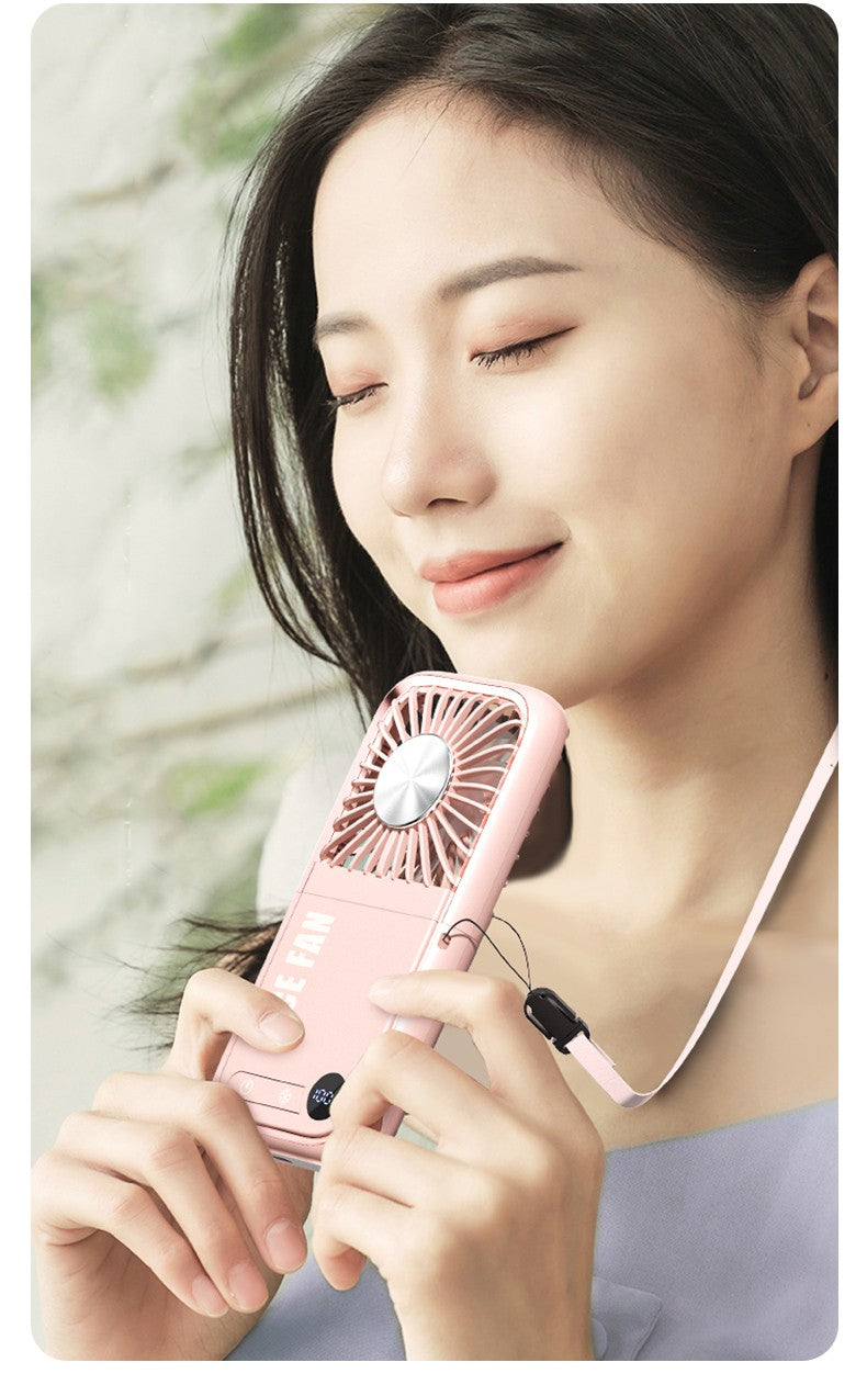 Folding Mini Cooling Air Fan Mobile Phone Holder Power Bank 3000mAh USB Rechargeable Cooling Handheld Desktop Fan with Lanyard
