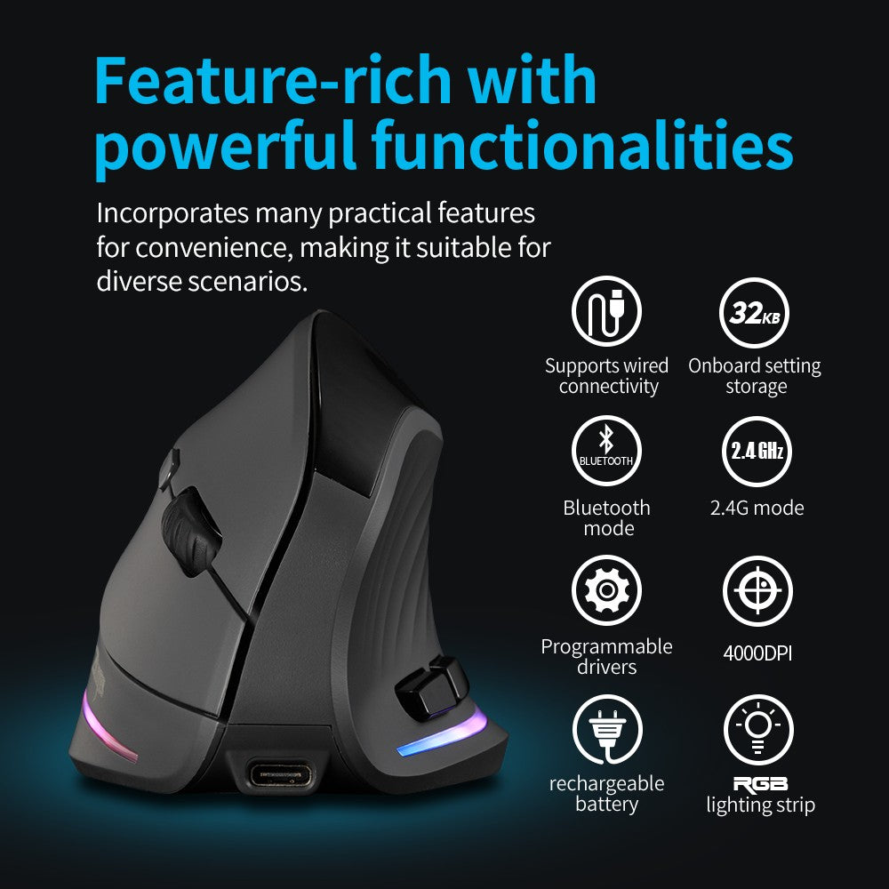 Lefon 2.4G Ergonomic Mouse Wireless Vertical Mouse Rechargeable Gaming Mice for PC Laptop MacOS Office F35C/F35B/F35 MODEL